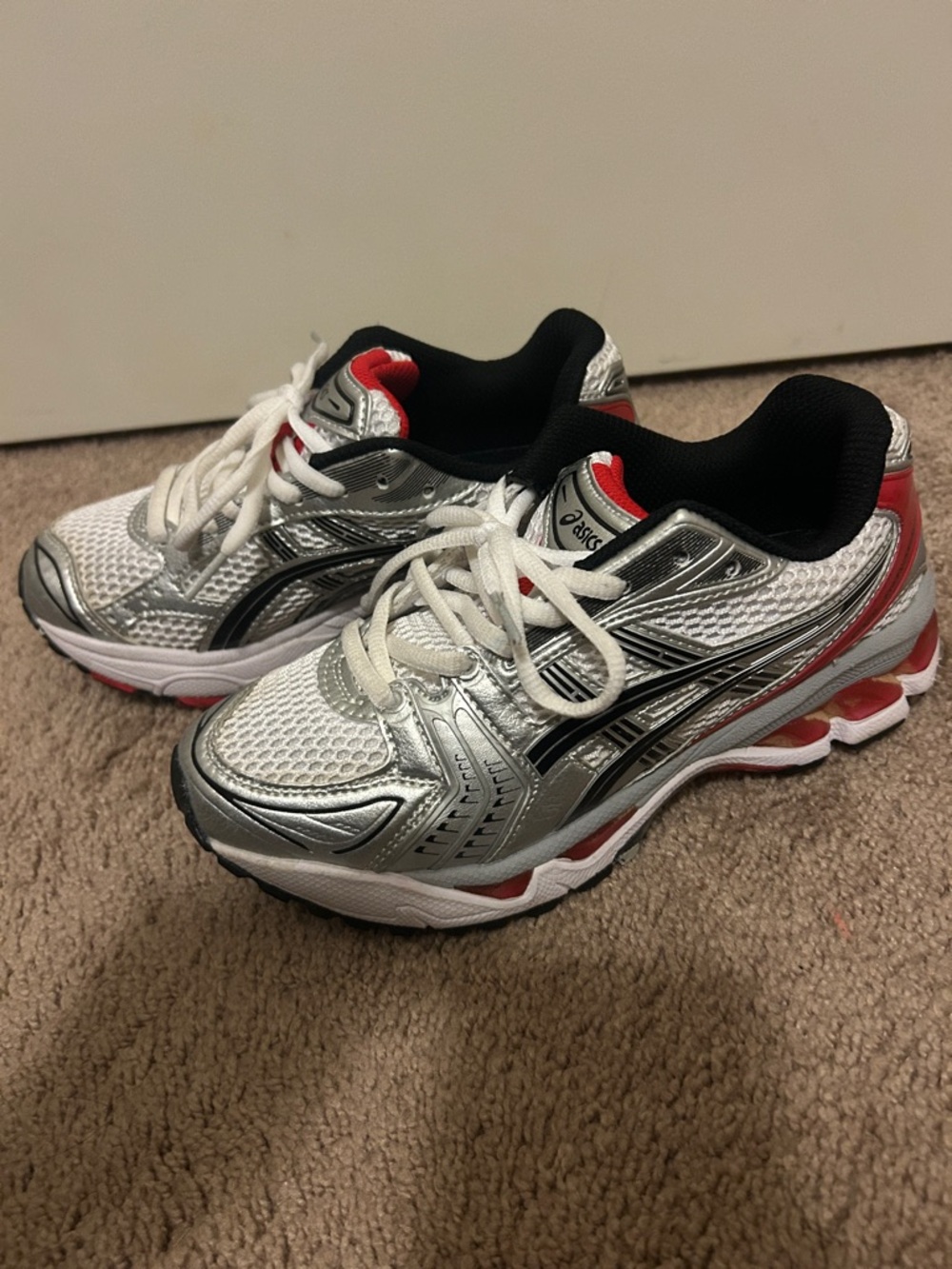 Kids ASICS Silver, Black & Red Athletic Trainers